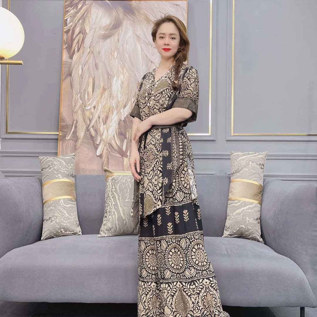 （1142）桑蚕丝时尚休闲气质文艺优雅印花宽松夏季碎花显瘦名媛套装