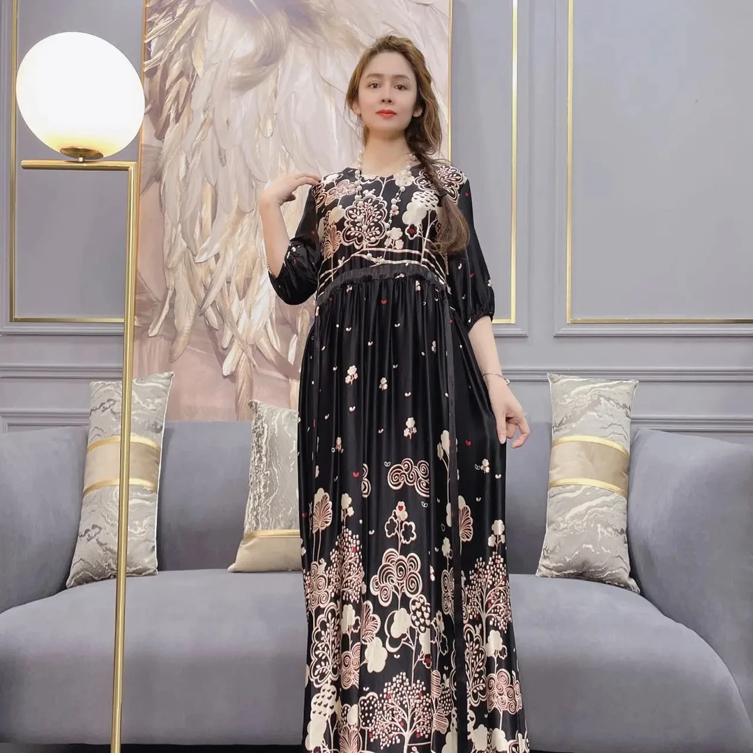 （223029）桑蚕丝真丝缎面时尚洋气宽松显瘦高贵名媛气质连衣裙