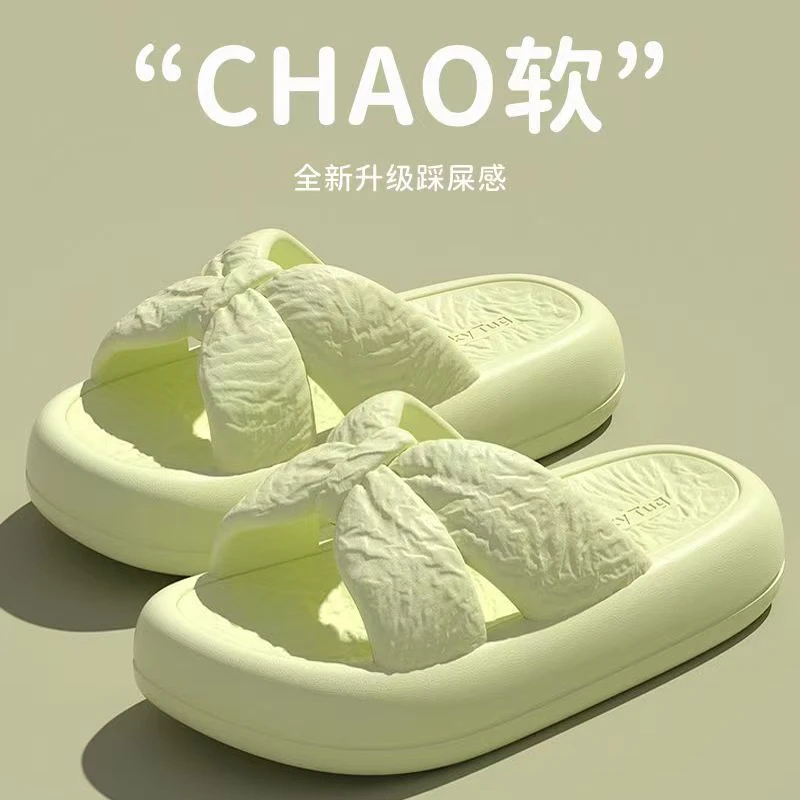 夏季居家女士凉拖鞋厚底耐磨轻便舒适简约设计时尚蝴蝶结一字拖