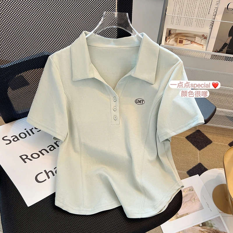 t恤女士短袖2025年夏季新款宽松百搭纯棉上衣小个子正肩polo衫女