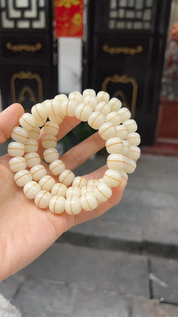 白玉菩提炭烤一线天手串文玩绕指柔盘玩解压神器佛珠念珠