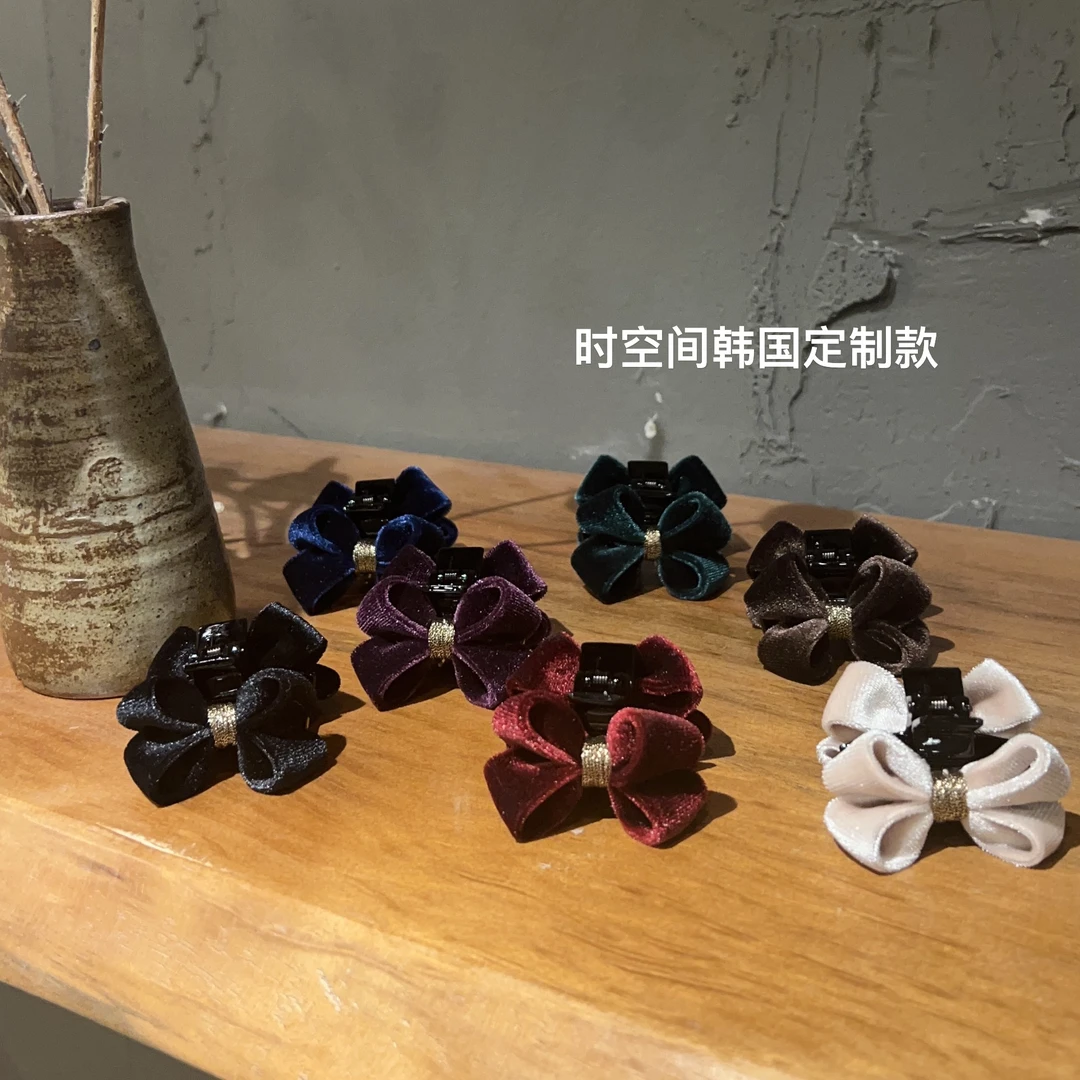 【时空间】韩国精致手作天鹅绒金色丝小蝴蝶结小顶夹刘海夹气质复古