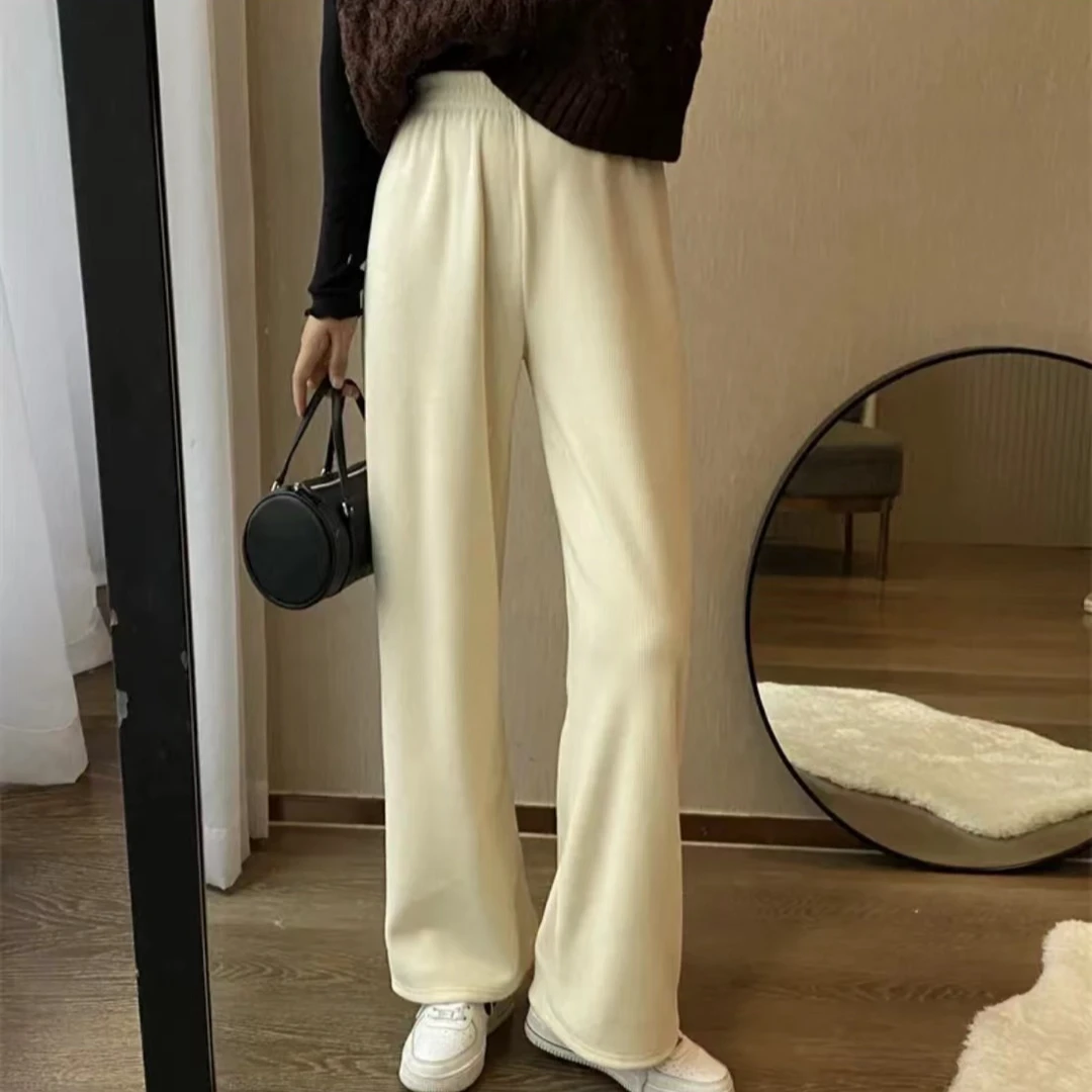 高腰显瘦宽松雪尼尔灯芯绒阔腿裤秋冬加绒加厚垂感微喇长裤