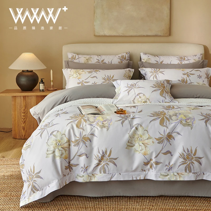 【WWW⁺】全棉100支长绒棉刺绣数码印花陶瓷磨毛双面套件四件套 寐寐