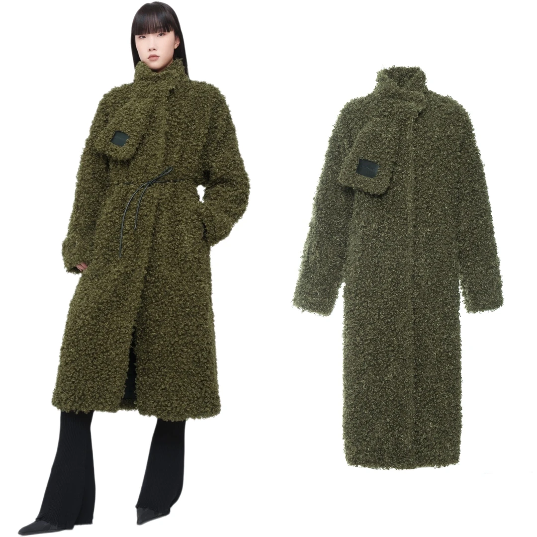军绿色羊卷毛大衣Senseaweek