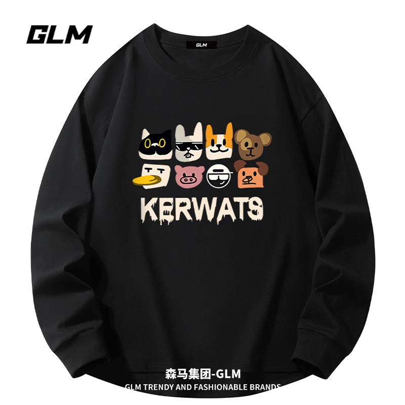 集团品牌GLM纯棉秋季男装长袖t恤衫高端轻奢潮牌大学生早秋上衣服
