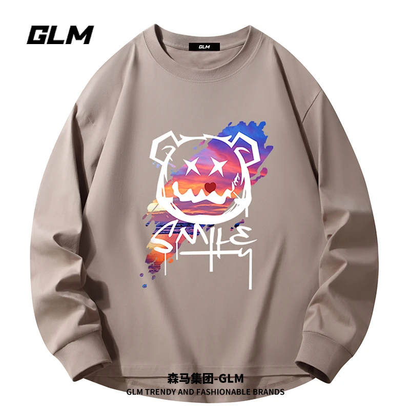 集团品牌GLM纯棉秋季男装长袖t恤衫高端轻奢潮牌大学生早秋上衣服