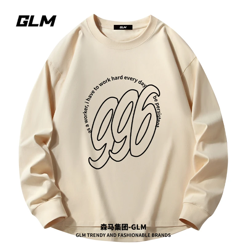 集团品牌GLM纯棉秋季男装长袖t恤衫高端轻奢潮牌大学生早秋上衣服
