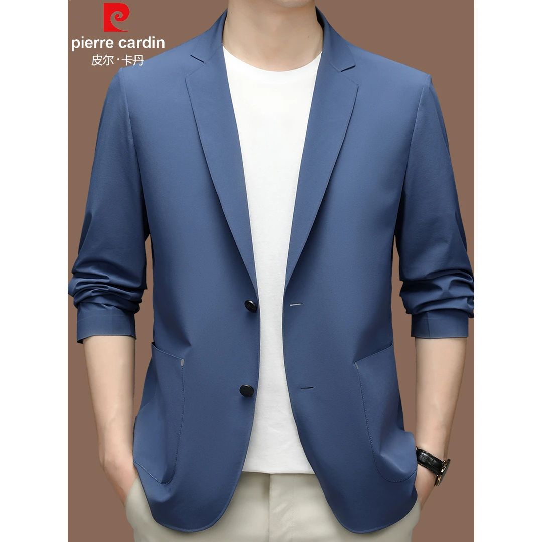 皮尔卡丹夏季冰丝防晒西服男士轻薄休闲小西装高级感无痕单西外套