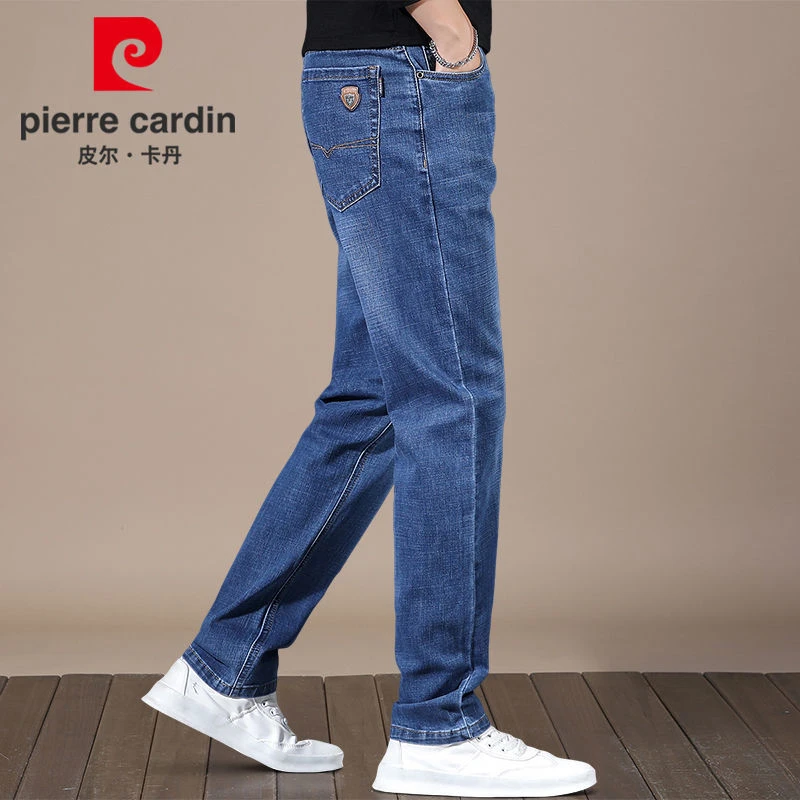 皮尔卡丹蓝色牛仔裤男士春夏薄款宽松弹力直筒裤潮百搭休闲长裤男