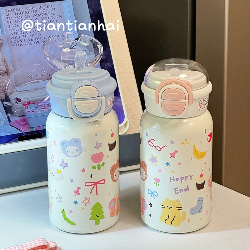 316不锈钢保温杯女生2024冬季新款ins少女心水杯学生吸管便携杯子