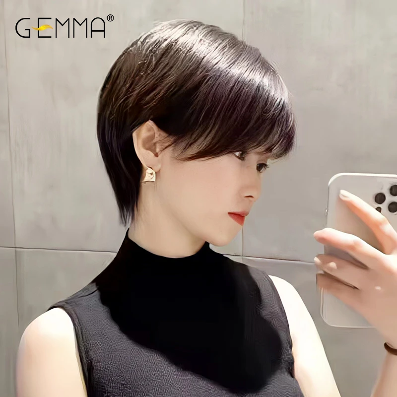 手工真发假发女无痕短发全真人发丝时尚自然新款短发女假发头套