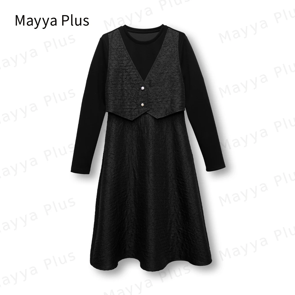 【暗奢细语】Mayya Plus时尚气质新品显瘦遮肉休闲款连衣裙32346126