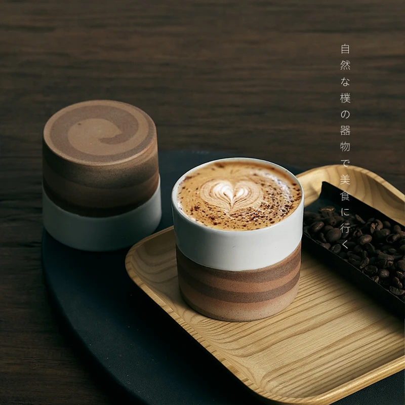 拿铁杯冰美式浓缩复古咖啡杯北欧茶具景德镇手工粗陶茶杯子