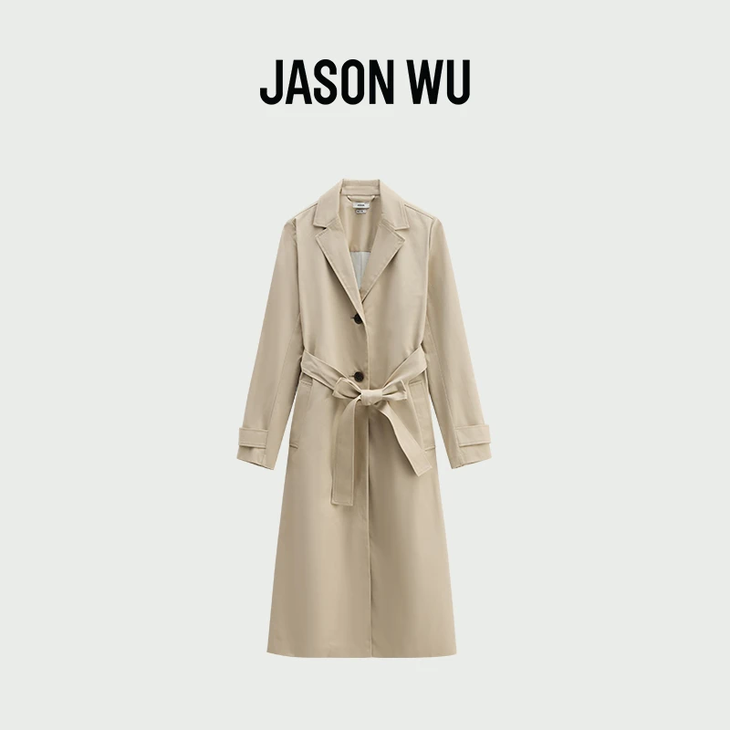 JASON WU【秋冬推荐】后背印花设计师款卡其色百搭气质长款风衣女