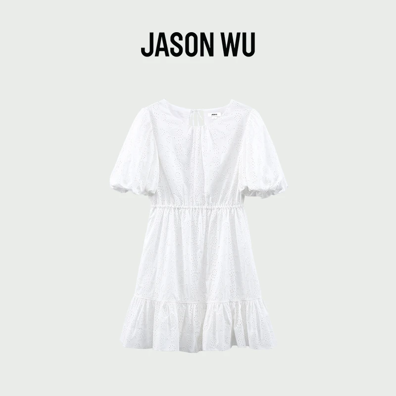 JASON WU 春夏新款镂空绣花泡泡袖时尚气质迷你裙子长裙连衣裙
