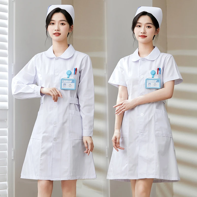 太平牛护士服女款长袖夏季装粉色白大褂短袖娃娃领药店美容院工作