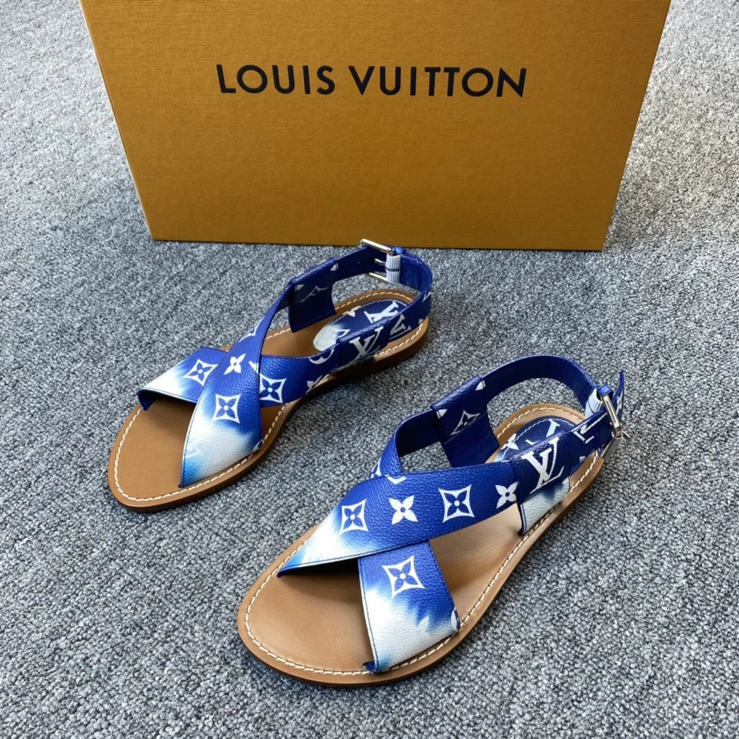 全新未使用 LouisVuitton/路易威登 女士蓝色渐变老花 凉鞋115230