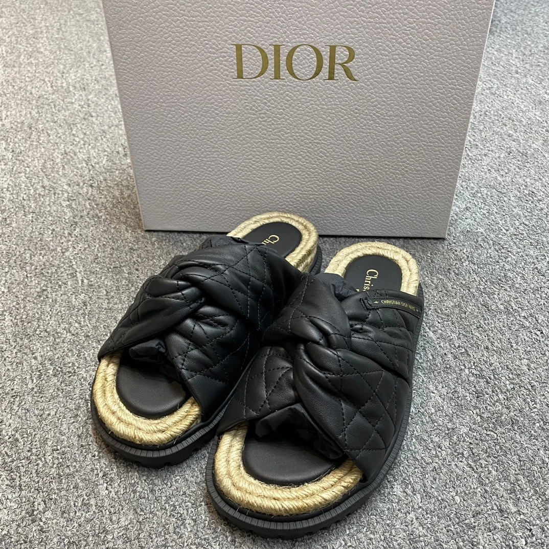 全新未使用 DIOR/迪奥 Dior迪奥 女士黑色交叉织带时尚拖鞋114587