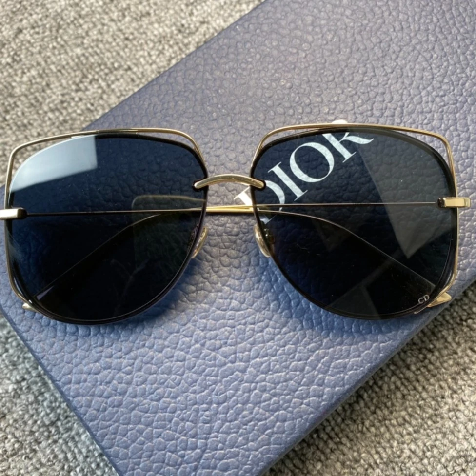 全新未使用 DIOR/迪奥 Dior 男女同款金属方形太阳眼镜