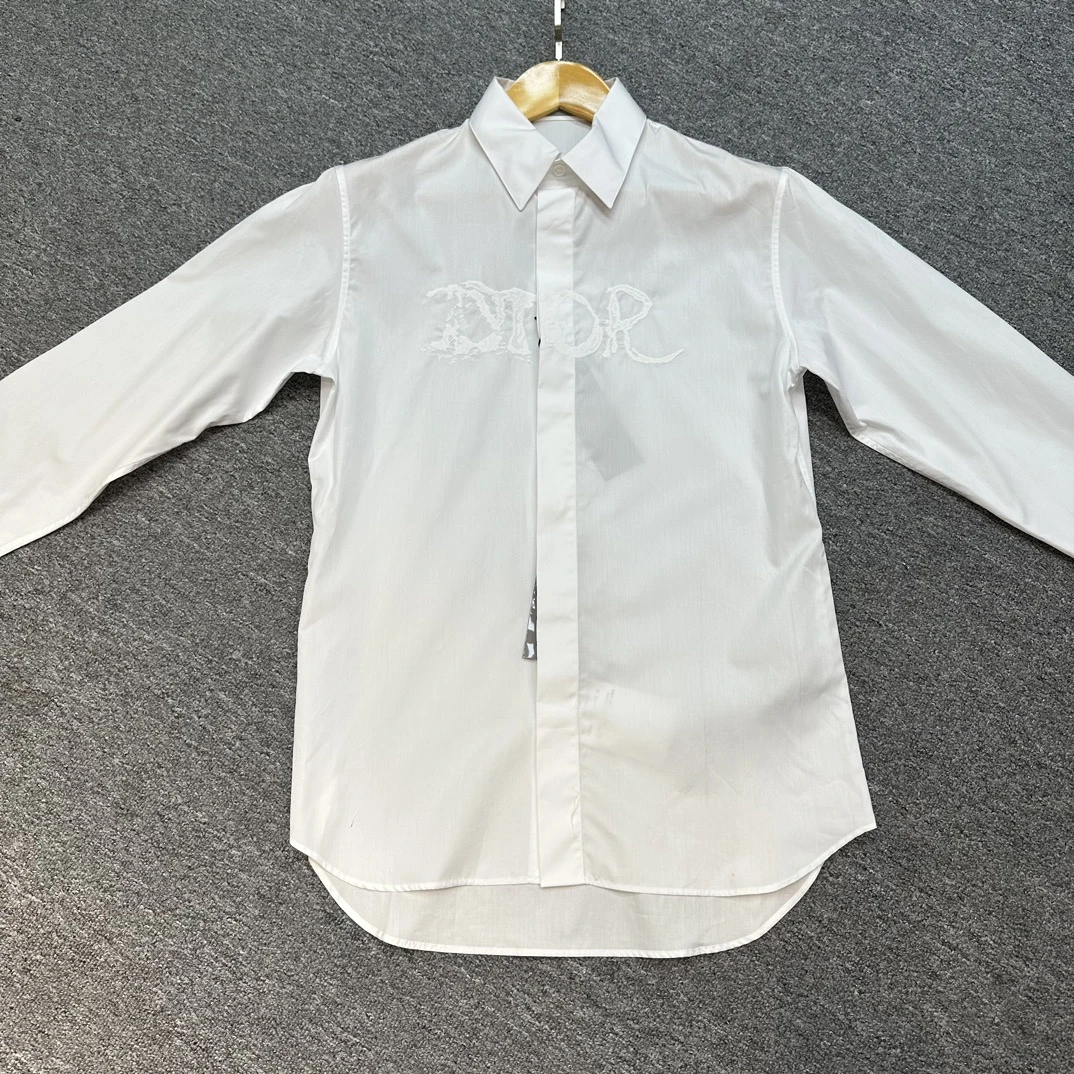 全新未使用 DIOR/迪奥 Dior 迪奥男士白色胸口大logo长袖衬衫休闲