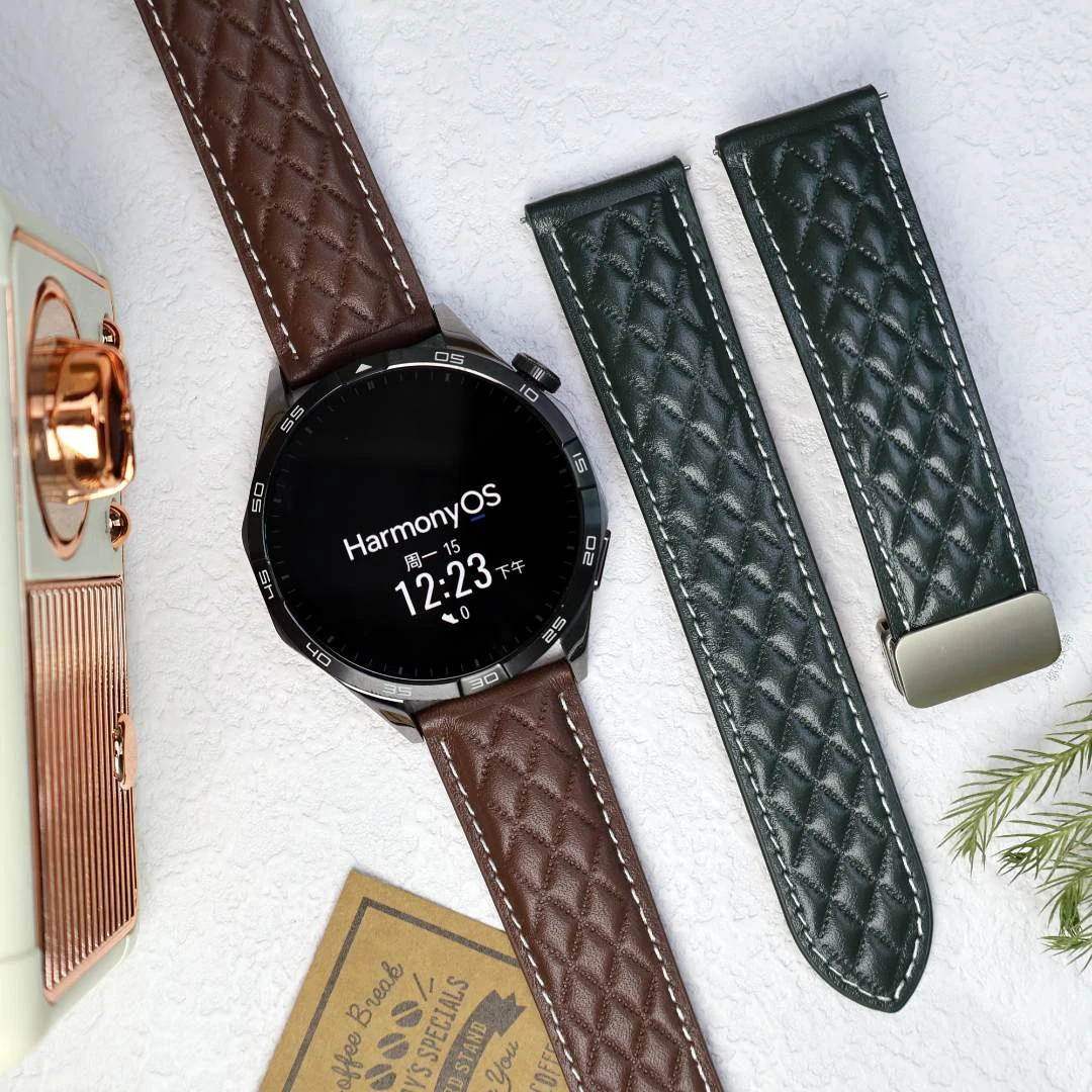 适用华为GT6/ProGT4菱形纹真皮手表带2/3pro磁吸扣牛皮薄款Watch5