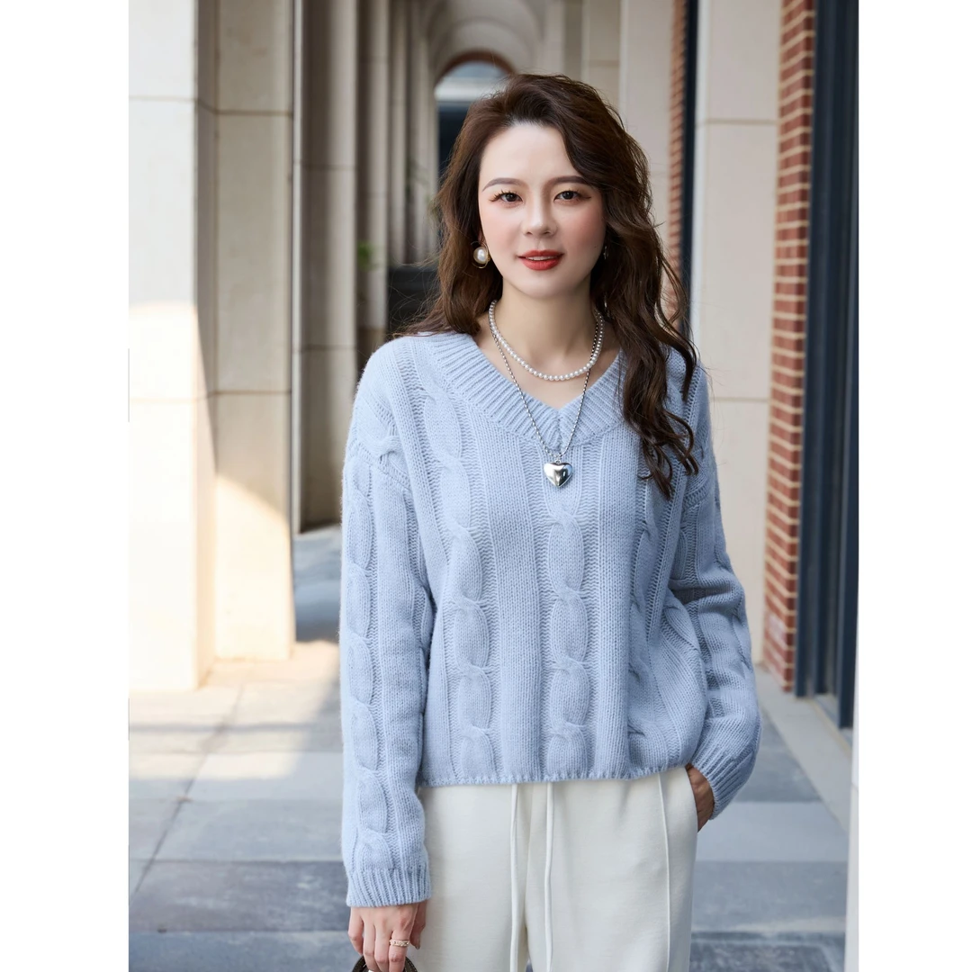 悦已【蓝田日暖】100美丽诺羊毛衫秋冬加厚时尚绞花百搭宽松毛衣