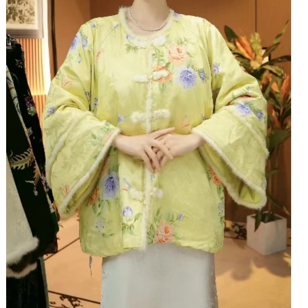 【贵妃牡丹】重磅冬季毛领丝棉服新中式重工上衣2024d8208源源