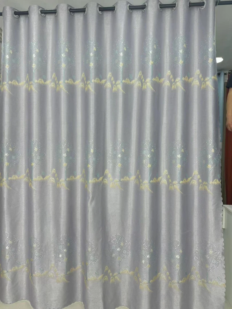 新款发财树高端窗帘灰色