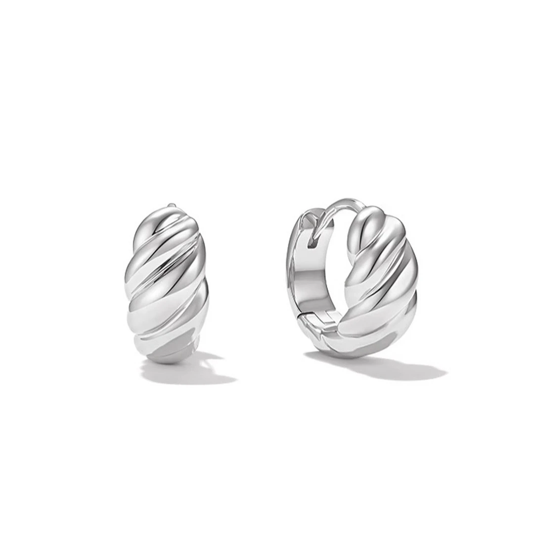 铜合金耳饰 【牛角包】S925 银针明星同款 素圈 几何线条 高级感