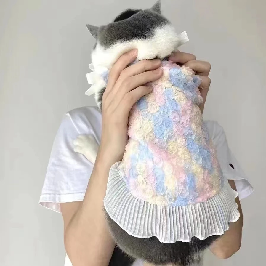 宠物薄款狗狗猫咪衣服 重工花花裙马尔济斯约克夏泰迪比熊通用