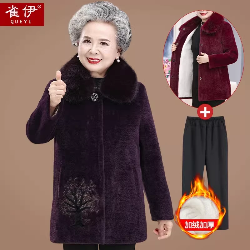 奶奶装冬装棉衣外套大衣女中老年人加绒加厚中长款棉服洋气妈妈装