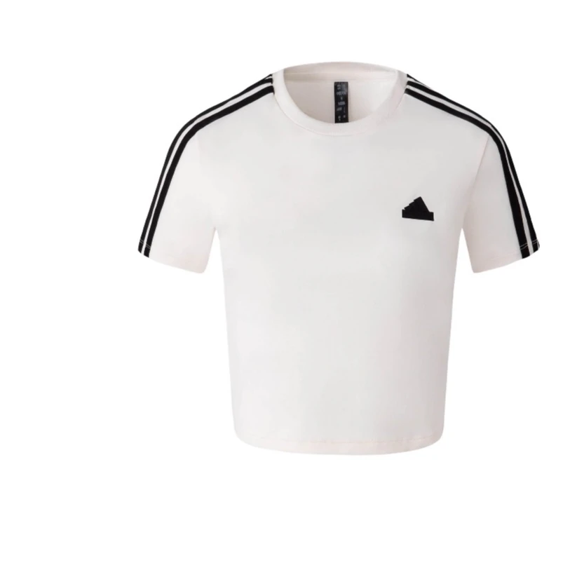 【万象城AD SWC】阿迪达斯三条纹凉感速干短款短袖女款粉白JV9932