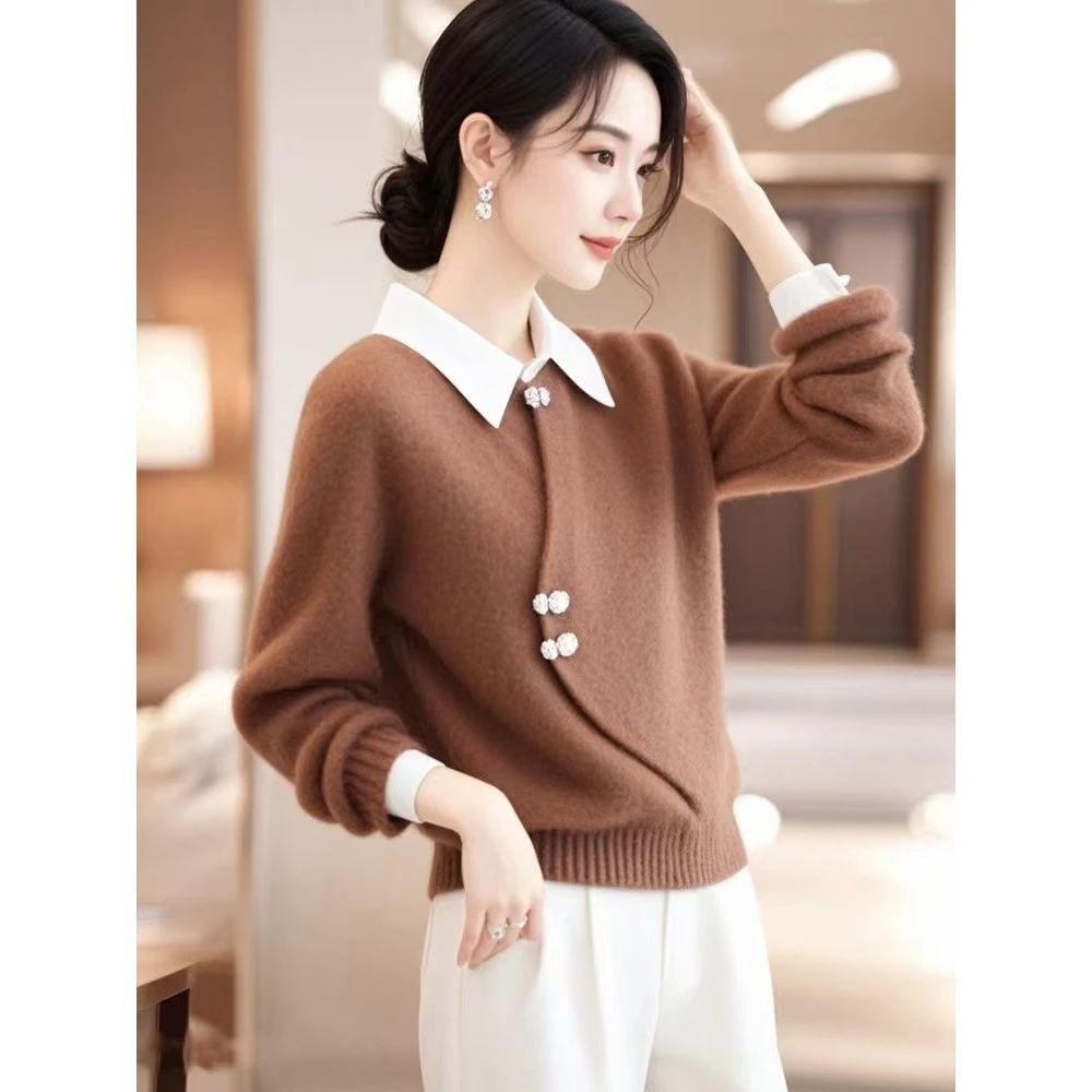 设计感外穿复古新中式国风毛衣慵懒高级感冬季假两件上衣女