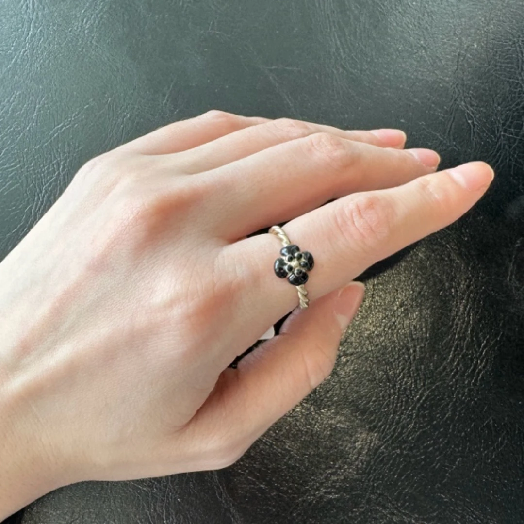 95新 Chanel/香奈儿 香奈儿黑色山茶花戒指