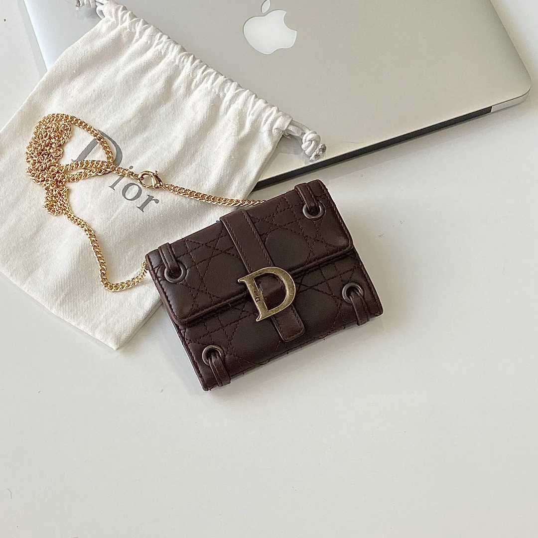 95新 DIOR/迪奥 巧克力色藤格纹钱包