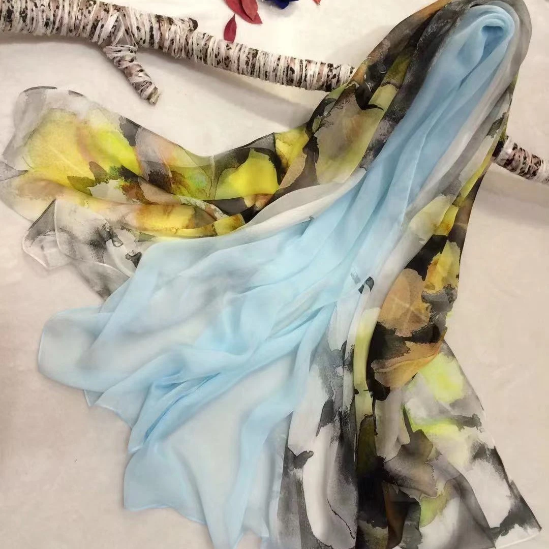 丝若水真丝丝巾韩纺长巾100%桑蚕丝长巾渐变围巾时尚百搭高档气质