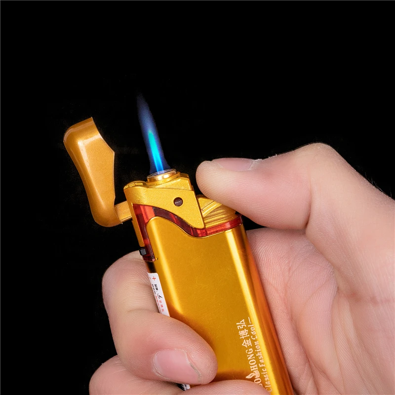 翻盖款可以重复充气调节使用防风直冲蓝焰打火机户外炫酷金属壳款