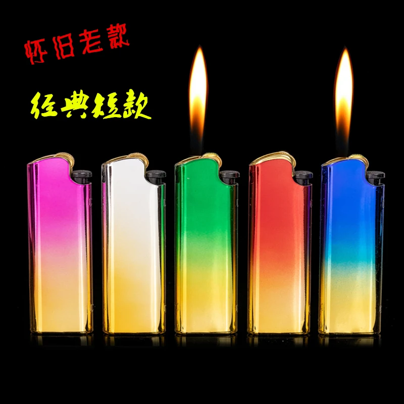 迷你短款金属雕刻广告定制铁壳丁烷滑轮可充气明火个性小号打火机