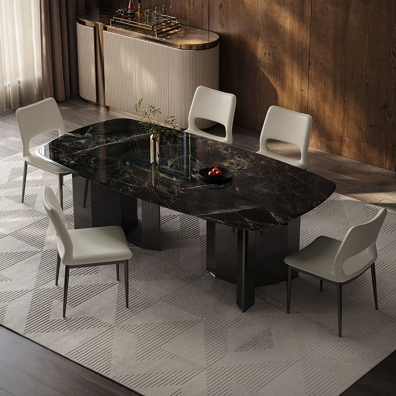 高端轻奢意式微晶石餐桌椅简约家用长方形吃饭桌餐厅饭桌子西餐桌
