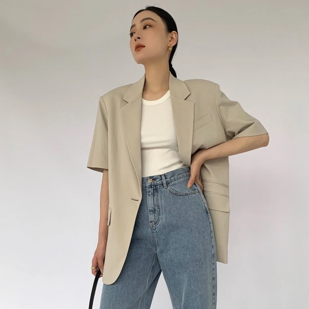 MARYME|韩版中长款休闲设计感小众西装显瘦春夏上衣外套女M210203