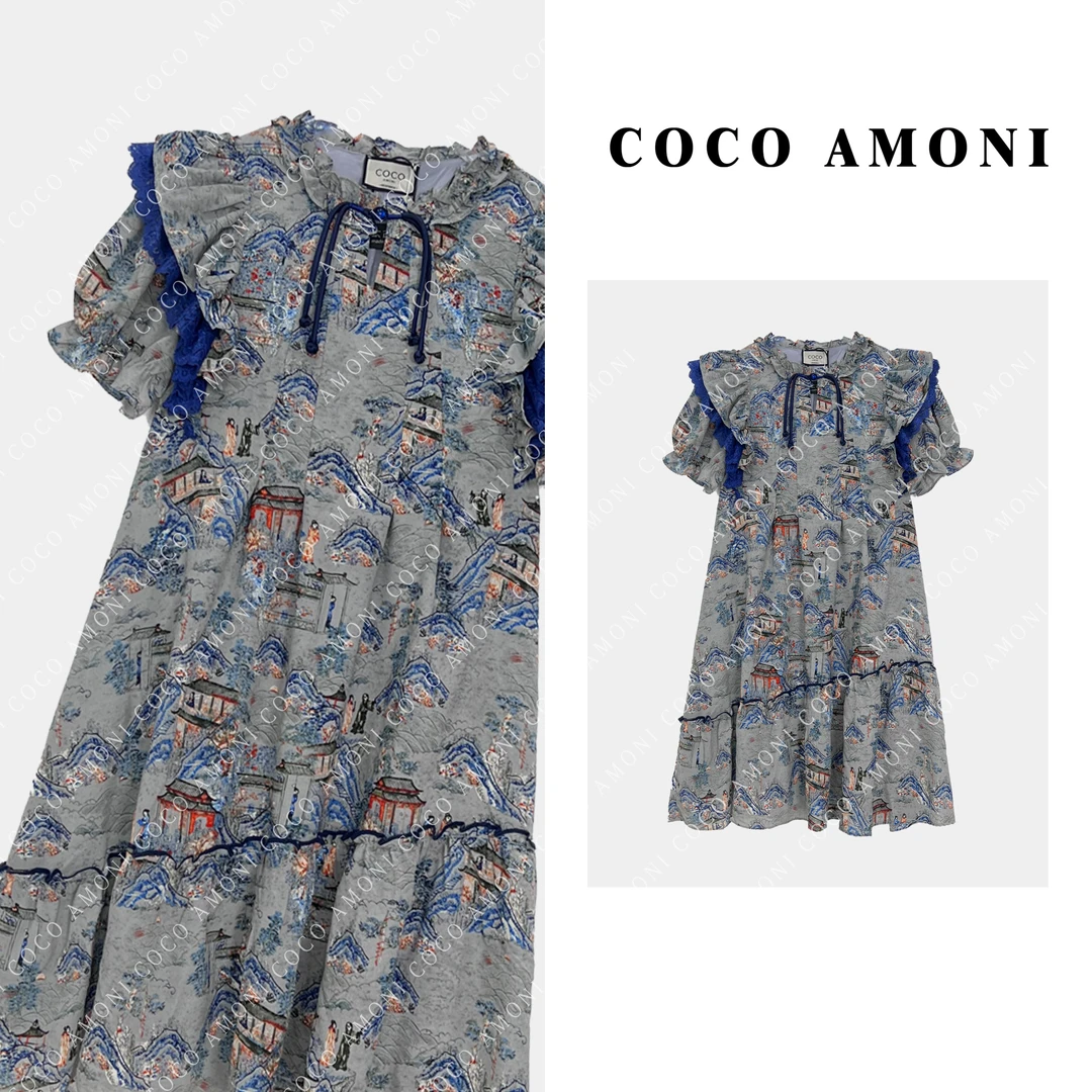 [曼姐]夏季新款轻奢时尚碎花时尚百搭显瘦连衣裙ZP157