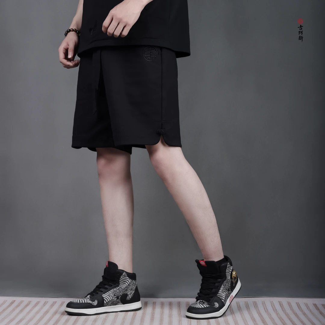【古阿新国潮】原创国风盘扣松紧夏季休闲运动百搭情侣短裤