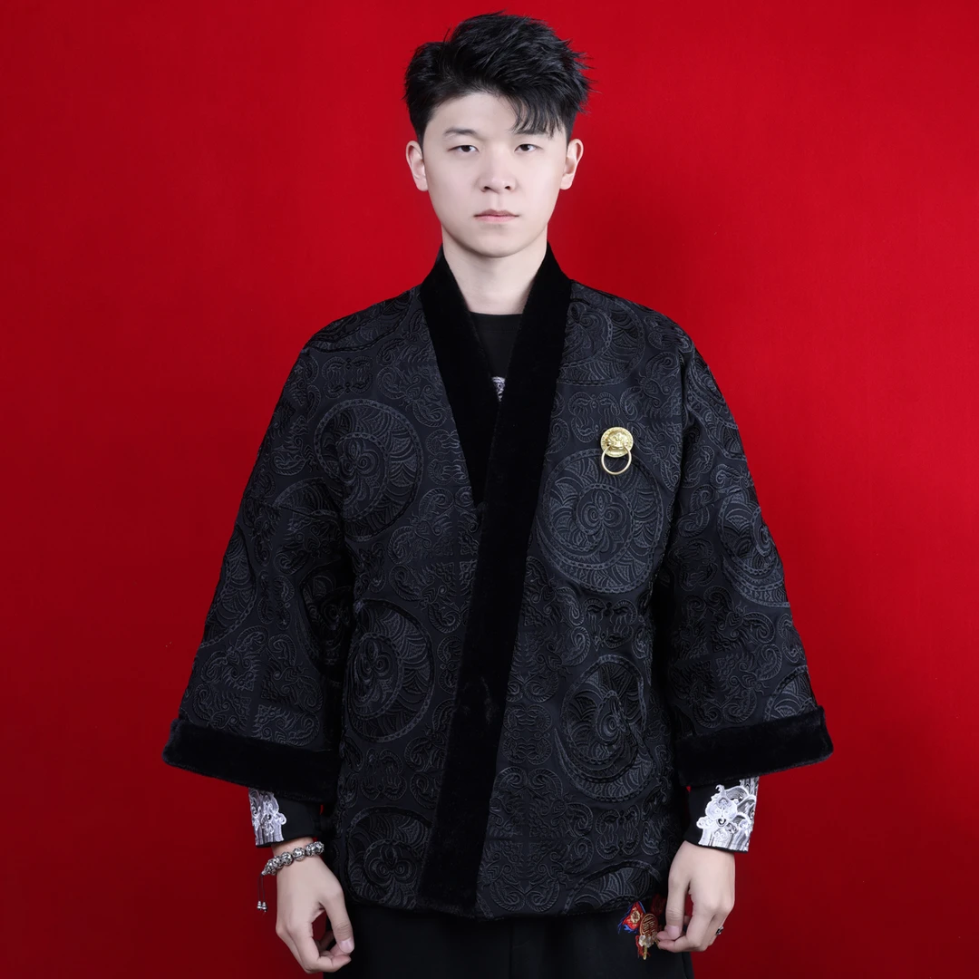 【古阿新国潮】原创刺绣盘蛇纹情侣双面穿国潮秋冬加绒加厚汉服外套