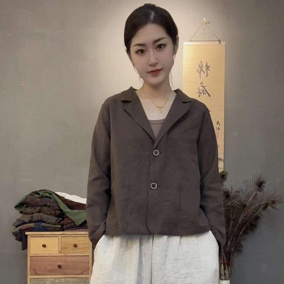 秋季新款高定亚麻小西服女士外套