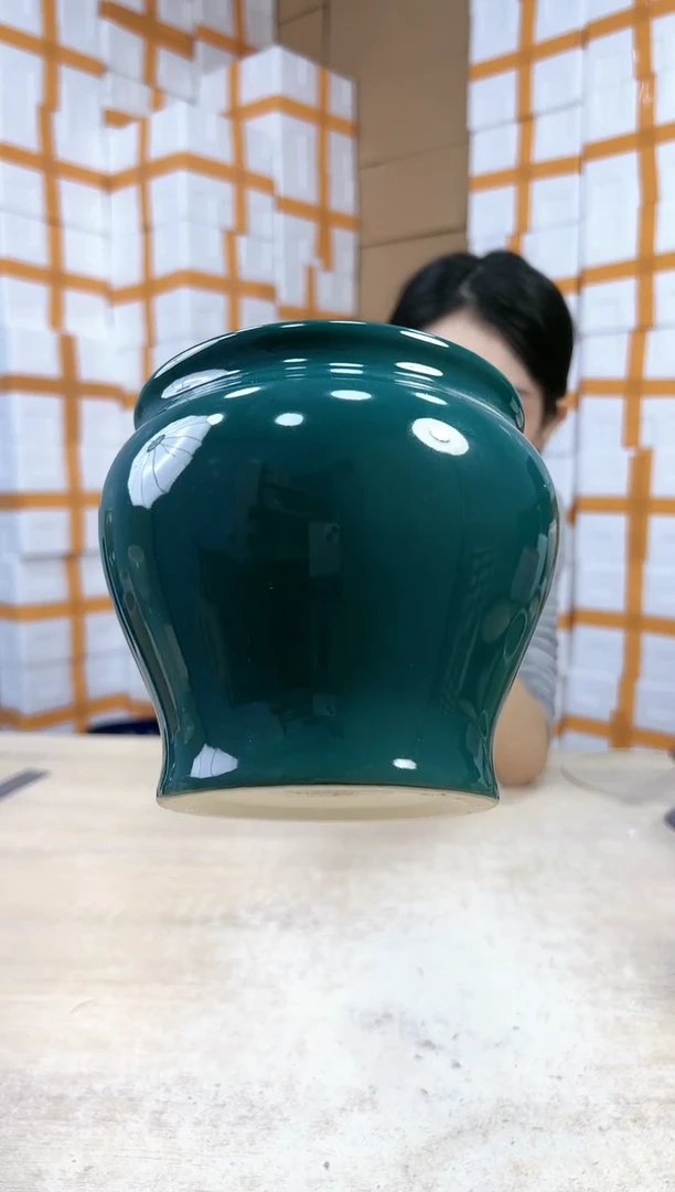 【闪购商品】陶瓷20CM以下缸形墨绿勾花13x13