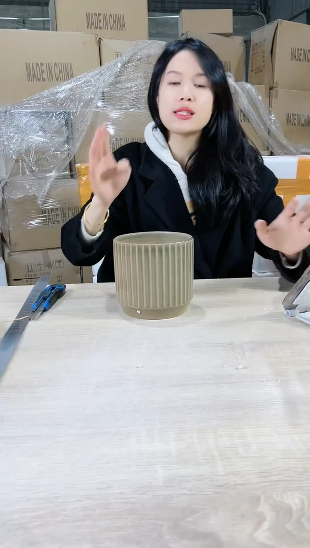 【闪购商品】陶瓷15cm以下条纹深绿裂纹釉小号15X14