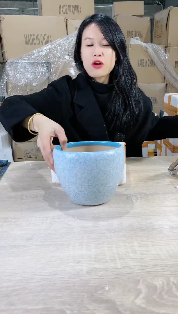 【闪购商品】陶瓷15cm以下苹果裂纹蓝色小号17X14
