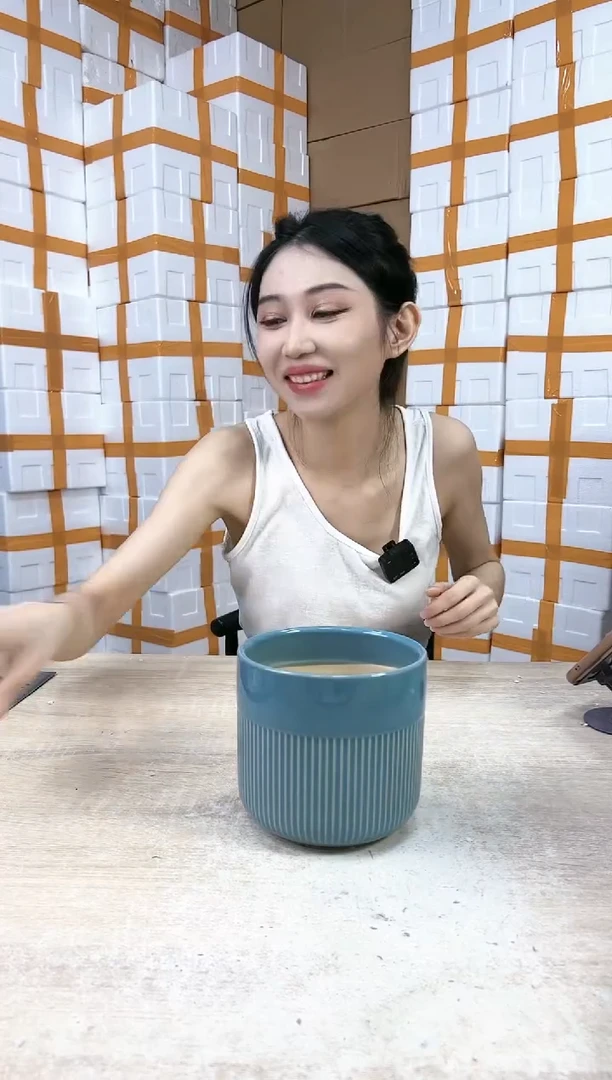 【闪购商品】陶瓷20CM以下半条纹湖水蓝小号15x14