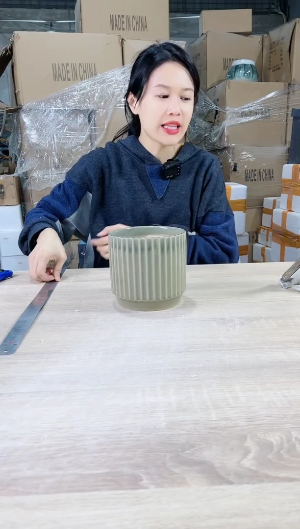 【闪购商品】陶瓷15cm以下条纹深绿裂纹釉小号15X14
